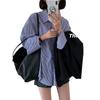 2026 Principios de Otoño Nueva Camisa Rayada Coreana Dongdaemun para Mujer Top de Manga Larga Holgado Versátil para Superponer Camisa Azul