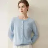 Casaco feminino de cashmere 100% puro, modelagem solta, gola redonda, novo suéter de tricô curto com botões para outono e inverno