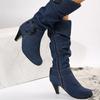 Botas de otoño e invierno europeas y americanas nuevas botas europeas y americanas pero hasta la rodilla botas de gamuza de tacón alto de comercio exterior 40-43 yardas botas con hebilla de cinturón