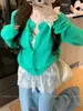 Cardigã Tricotado Vintage Macio de Renda de Botão Único Manga Longa 2026 Novo Design de Primavera Top Casual para Mulheres