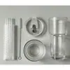 Taza de Vidrio de Gran Capacidad de Moda con Tapa y Popote, Vaso de Agua con Raya Vertical, Vaso de Vidrio con Raya Vertical para Bebidas Frías, Vaso para Jugo, Taza de Café