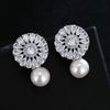 Elle Mosha Corea del Sur Puerta Este Moda Elegante Socialité Pendientes de Zirconia de Perla Girasol para Mujer