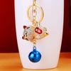 Llavero de Gato de la Suerte con Campana de Diamante para Coche Colgante para Bolso de Mujer Anillo de Llavero Colgante Metálico Creativo con Pedrería Regalo