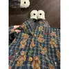 Pijama de dos piezas para mujer con estampado de oso de dibujos animados estilo coreano, conjunto dulce de cárdigan con encaje y pantalón largo para primavera y otoño