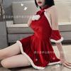 Vestido Sexy Vermelho de Ano Novo Tamanho Grande Feminino Costas Nuas Curto para Outono e Inverno Feminino 1883 Conjunto Uniforme