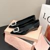211-1 Zapatos Planos Cerrados de Charol Estilo Francés con Suela Blanda para Mujer, Nuevos Versátiles de Boca Baja de Cuero Suave Negros para Viajar y Aumentar la Altura