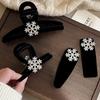 Horquilla de copo de nieve de terciopelo negro con pedrería para mujer, otoño e invierno, clip para flequillo lateral, frente, cabello suelto, clip BB, horquilla, adorno para la cabeza