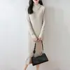 Vestido de Punto Nuevo de Lana Pura con Cuello Manga Larga Color Sólido Versátil de Cintura Alta Longitud Media para Mujer Otoño/Invierno 2026