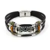 Pulsera de Cuero Tallado Multicapa Estilo Bohemio para Hombre Hebilla de Acero Inoxidable con Cuentas de Aleación Joyería