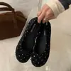 Primeiro Encontro Sazonal Bolinhas Francesas Laço Feminino Outono/Inverno Plano Slip-On Sapatilhas Estilo Suave Boca Rasa Sapatos
