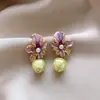 Pendientes de Flor de Gota de Aceite con Perla y Aguja de Plata Electrochapada en Oro Real Pendientes Elegantes Vintage Franceses Pendientes de Lujo Ligero de Alta Gama para Mujer