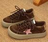 Zapatos Casuales con Cordones y Punta Redonda, Mocasines Deportivos Planos de Boca Profunda, Suela Gruesa Estrella Retro 6688