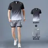 Ropa de Fitness para Hombre Traje Deportivo de Running Verano Seda de Hielo Secado Rápido Manga Corta Pantalones Cortos Maratón Equipo de Entrenamiento Profesional