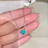 Juego de Pendientes y Collar con Forma de Corazón Tachonado de Diamantes Paraiba de Plata de Ley S925 para Mujer, Diseño Japonés de Nicho, Cadena Ligera de Lujo para la Clavícula