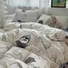 Conjunto de cama de quatro peças de urso azul de desenho animado estilo coreano solteiro casal capa de edredom lençóis conjunto de três peças para dormitório de estudante
