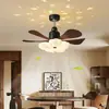Lámpara de ventilador de estilo vintage con aspas rectas y diseño floral, protectora para los ojos para dormitorio, sala de estar, estudio, comedor, lámpara de techo con ventilador integrada