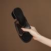 Piel de Oveja Súper Suave Ropa Exterior Silenciosa Zapatillas de Tacón Grueso Estilo Nuevo Sencillas Versátiles Tacón Medio Punta Redonda Punta Abierta Zapatillas para Mujer