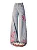Jeans Óxido Bordados Mariposa Tie-Dye Americano Diseño High Street para Mujer Pantalones Rectos Sueltos de Pierna Ancha para Chica Hot