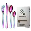 Conjunto de Talheres de Aço Inoxidável no Atacado em Estoque, Uso em Hotel e Casa, Conjunto de Talheres de Aço Inoxidável de 4 Peças para Faca de Bife, Colher, Garfo, Caixa de Presente