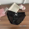 Calcinhas de renda para mulheres, cetim francês, puras e sedutoras, com laços duplos, renda sexy, tangas estilo triângulo que abraçam o quadril para meninas