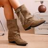 Botas Martin Color Caqui para Adultos Estilo Europeo y Americano En Stock Pedido Completo para Mujer Puntera Redonda Borla Caña Baja Goma