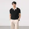 Ropa de Hombre Xintang Primavera/Verano Estilo Americano Camisa Polo de Cuello V Camisa de Punto Estilo Old Money con Cuello Campana Manga Corta Venta al por Mayor