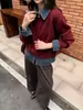 Cárdigan de punto patchwork de mezclilla con cuello para mujer, suéter chaqueta casual holgado de manga larga, nueva moda de otoño e invierno, versátil