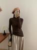 Suéter Coreano Simple de Punto Fino de Manga Larga y Corte Slim para Mujer Otoño e Invierno Camiseta Base