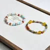 Nuevo Pulsera de Piedras Pintadas Estilo Chino con Cuentas, Pulsera Nueva de Lujo Ligero con Piedras Naturales y Diseño de Nicho, Joyería de Mano Exquisita y Versátil