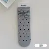 Calcetines Retro de Lunares Grises para Mujer, Encaje Elástico, Calcetines de Media Pantorrilla Amigables con la Piel y Cómodos, Calcetines de Rizo de Algodón Absorbentes del Sudor y Transpirables