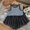 Liquidación no devuelve no cambia [orden racional] verano niñas camisola chaqueta falda plisada negra