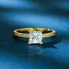Joyería exclusiva transfronteriza en Wish: Anillo de princesa de moissanita cuadrado de cuatro puntas minimalista europeo y americano, anillo de boda, anillo de plata S925