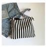 Bolsa de Ombro Listrada Estilo Retrô Literário Preguiçoso Simples Pequena Fresca Estilo Coreano Moda Casual Grande Capacidade Bolsa de Compras