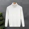 Ropa Interior de Punto para Hombre Otoño e Invierno Cuello Alto Elástico Canalé Vertical Ajustado Versátil Manga Larga Suéter de Lana