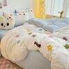 Conjunto de Quatro Peças em Algodão Lavado Monstro de Desenho Animado Fofo Capa de Edredom Bordada Cobre-leito Roupa de Cama Kit de Três Peças para Dormitório Single