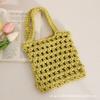 Bolsa Tejida Hueca Portátil de Venta Caliente Transfronteriza Nueva de Color Sólido Hilo de Algodón Atado a Mano Bolso Hecho a Mano para Mujer Bolso Tejido de Paja con Tiras Combinable