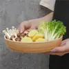 Vajilla estilo hot pot Shanhuansanshanshan, plato de tres crujientes de verduras, plato en forma de barco de hongo enoki con imitación de veta de madera