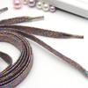 Em Estoque Cadarços Planos de 10mm para Tênis e Sapatos Esportivos, com Fios Metálicos Dourados e Prateados, Coloridos e Brilhantes