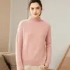 Suéter de Cashmere Feminino 100% Cashmere Puro Gola Alta Meia Gola Cor Sólida Feminino Grosso Torcido Pulôver Manga Longa Solto Suéter de Tricô