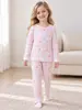 Conjunto de Ropa Interior Térmica de Algodón Lycra Nuevo para Otoño e Invierno para Niños y Niñas, Estilo Coreano Flores Pequeñas 7A Antibacteriano Ropa de Casa Algodón