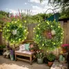 1 Peça de Coroa de Buxo Artificial Verde Vibrante para Primavera e Verão Guirlanda Realista de Buxo Artificial para Porta da Frente, Casa, Pátio, Casamento, Uso Interno e Externo, Coroa Decorativa com Aparência Natural, Perfeita para Pendurar na Porta Sazonal, Varanda ou Vitrine