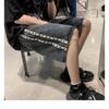 Shorts casuais de verão masculinos, marca da moda, costura simples, calças soltas e retas