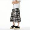 Verão 2025 Novo Cruzamento Masculino Estilo Chinês Casual Calça de Praia Retro Tamanho Grande Moda Estampada Calça Capri Masculina