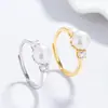 Anel de Pérola de Água Doce em Prata 925 Anel Aberto Simples Feminino Joias de Zircônia de Nicho de Alto Padrão Anel de Joias para Mãos do Instagram