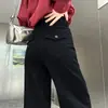 Calças Pretas Boca de Sino Wide Leg para Mulheres, Inverno 2025, Não Apertadas, Estilo Tendência Mais Vendido, Calças Jeans Soltas de Comprimento Total