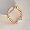 Pulseira de Bambu com Contas de Cristal de Moda Transfronteiriça Europeia e Americana de Luxo Leve com Design Único e Pulseira de Tubo Curvo Metálico Brilhante