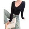 Camiseta Cinza de Renda com Manga Longa, Design Sensível, Feminina, Inverno, Nicho, Chique, Slim Fit, Camisa Base, Top Interno Puro