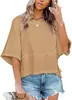 2026 Amazon Transfronterizo Verano Nuevo Estilo Europeo y Americano Patchwork Color Sólido Cuello Redondo Holgado Top Camiseta con Mangas de Tres Cuartos Acampanadas