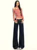 Ropa de Mujer de Seda Naranja # Retro Americano Mezclilla Color Original de Vaca Pantalones Rectos para Mujer Principios de Otoño Versátiles Ligeramente Casual Pantalones de Campana