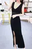 Vestido Largo Sexy de Tirantes Finos para Mujer 2026 con Abertura, Vestido de Noche, Escote Bajo, Ajustado, Bodycon de Encaje